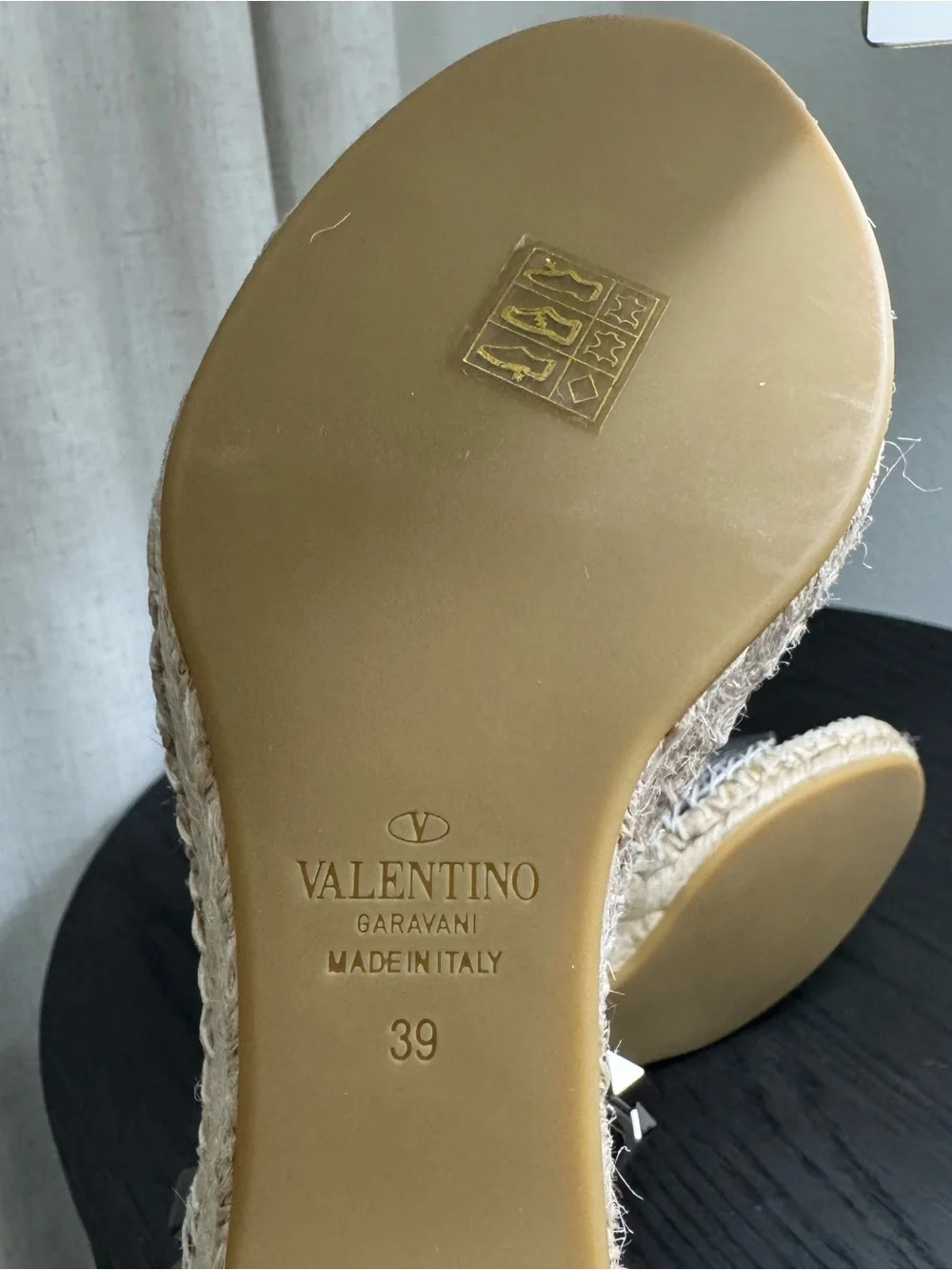 Valentino Garavani Rockstud Espadrille Wedge Sandals Silver Gray 39